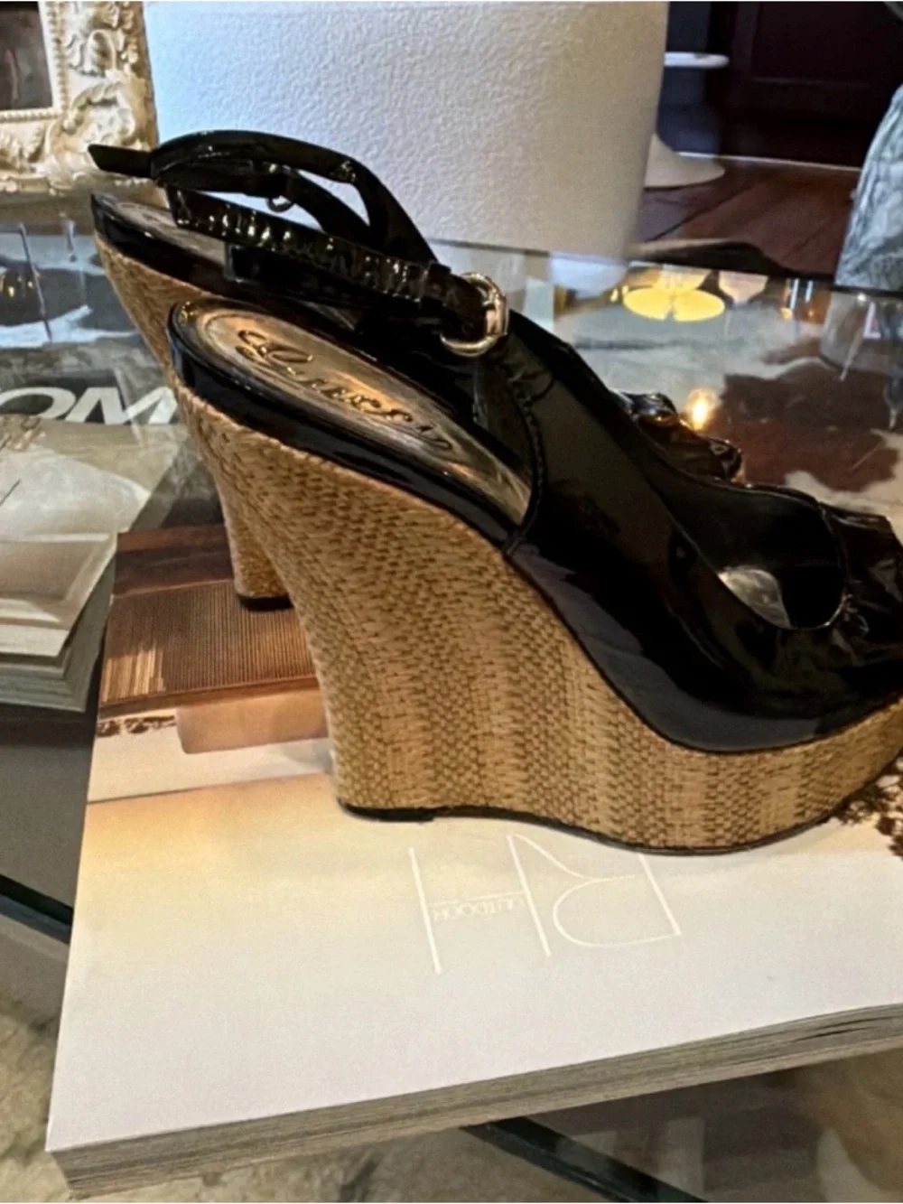 Gucci Black Patent Peep-Toe Slingback Heels - Picture 3 of 4